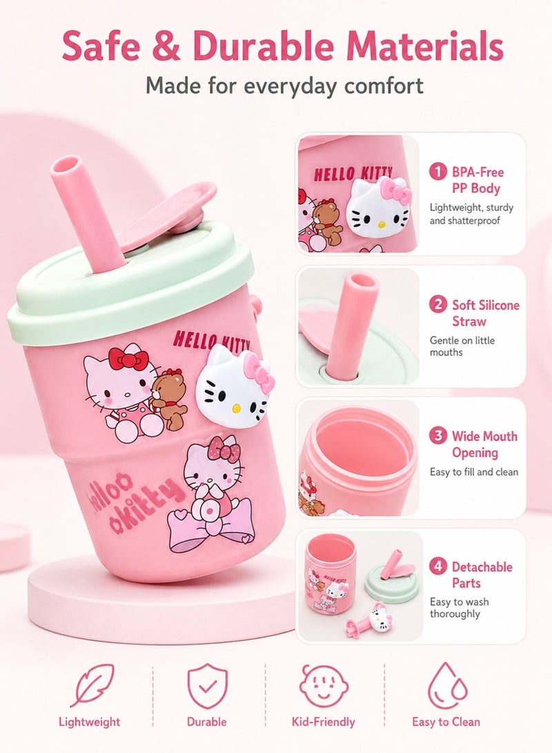 insular Kids Water Bottle 420ml Cute Cat Design, Leakproof Shatterproof Straw Cup with Silicone Straw, BPA-Free Portable Drinking Bottle for School Travel Sports, Pink Cat Water Bottle for 3+ Years Girls - Image 4