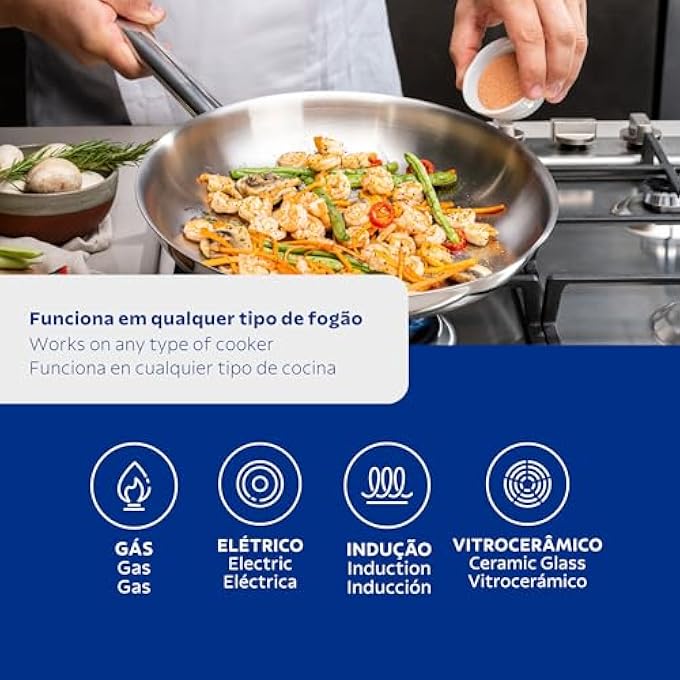 TRAMONTINA Professional Shallow Stainless Steel Triple Bottom Frying Pan With Handle 30 Cm 29 L - Image 5