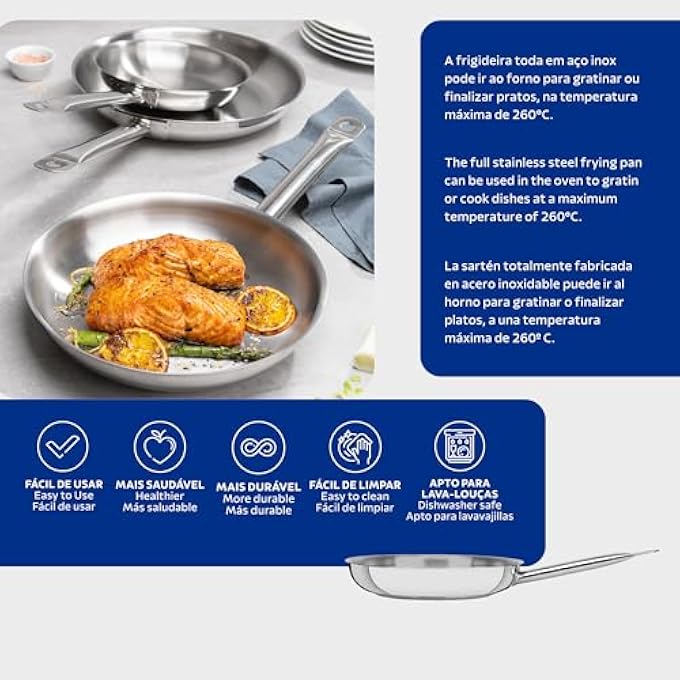 TRAMONTINA Professional Shallow Stainless Steel Triple Bottom Frying Pan With Handle 30 Cm 29 L - Image 4