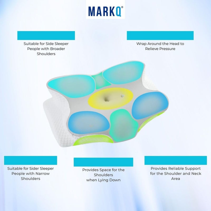 MARKQ وسادة cervical من الذاكرة 2 في 1 - وسادة طبية بتصميم مريح لتخفيف آلام الرقبة | للذين ينامون على الجانب والظهر والبطن | دعم مزدوج الارتفاع، أبيض-رمادي - Image 3