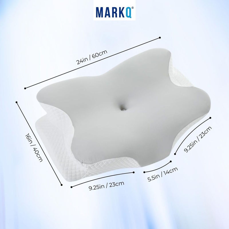 MARKQ وسادة cervical من الذاكرة 2 في 1 - وسادة طبية بتصميم مريح لتخفيف آلام الرقبة | للذين ينامون على الجانب والظهر والبطن | دعم مزدوج الارتفاع، أبيض-رمادي - Image 2