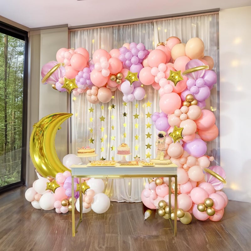 besttideyes Two the Moon Balloons Arch Garland Girl Outer Space Party Decorations with Moon and Star Foil Balloons Pastel Pink Purple Balloon For Twinkle Little Star Baby Shower - Image 1