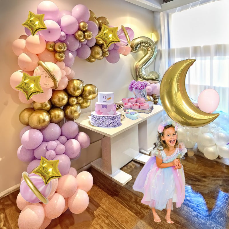 besttideyes Two the Moon Balloons Arch Garland Girl Outer Space Party Decorations with Moon and Star Foil Balloons Pastel Pink Purple Balloon For Twinkle Little Star Baby Shower - Image 3
