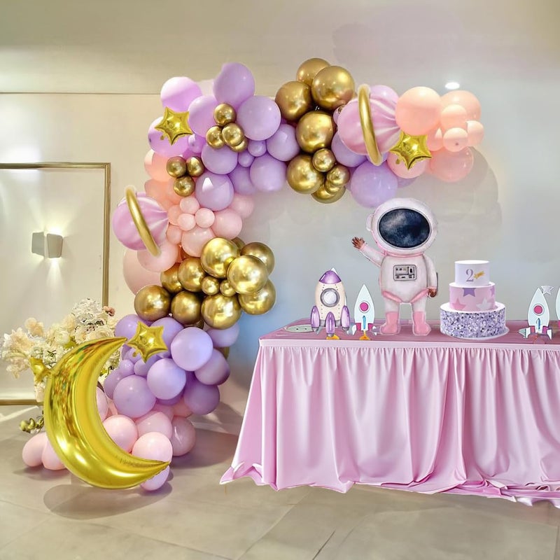 besttideyes Two the Moon Balloons Arch Garland Girl Outer Space Party Decorations with Moon and Star Foil Balloons Pastel Pink Purple Balloon For Twinkle Little Star Baby Shower - Image 2