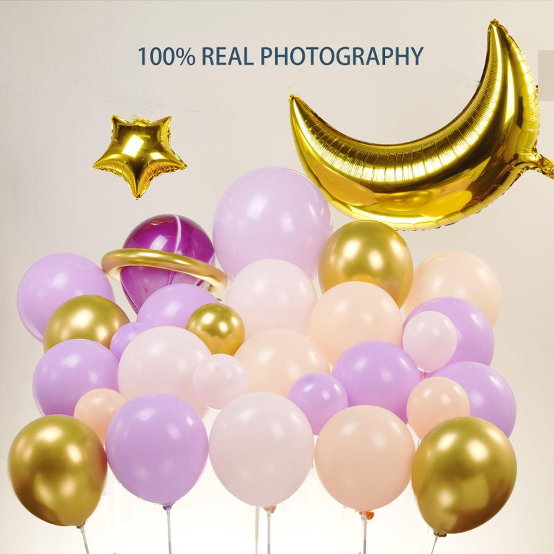 besttideyes Two the Moon Balloons Arch Garland Girl Outer Space Party Decorations with Moon and Star Foil Balloons Pastel Pink Purple Balloon For Twinkle Little Star Baby Shower - Image 4
