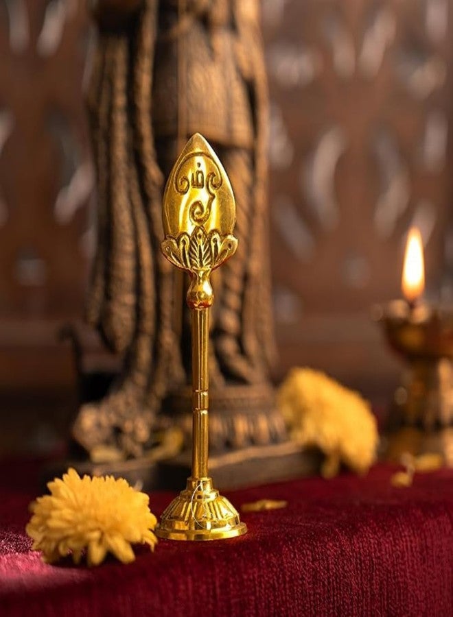 THE COOK HOUSE Premium Brass Traditional Lord Murugan Stand Vel with Round Base for Home, Office, Temple, Mandhir, Pooja Décor Gifts (Height : 10.5 CM) - Image 1