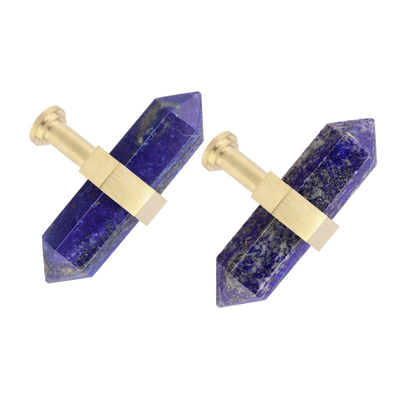 mookaitedecor Set of 2 Lapis Lazuli Double Crystal Points Drawer Knobs with Screws Decorative Stone Cabinet Handle Pulls for Dresser Cupboard Kitchen Decor Brushed Brass - Image 2