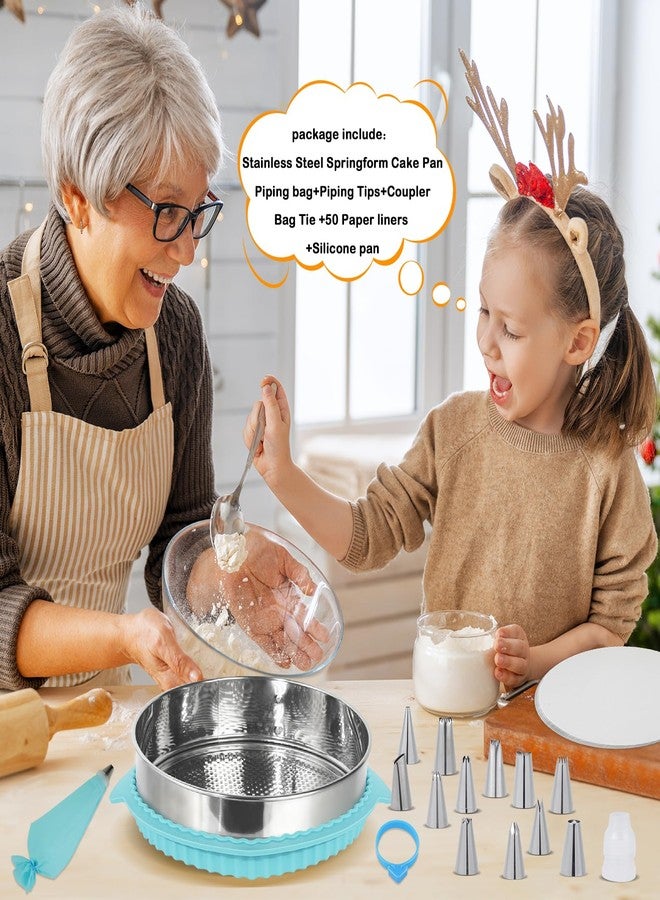 Aufind Springform Pan Set for Baking (9,10inches), 304 Stainless Steel Springform Cake Pan with Removable Bottom, Cheesecake Pan with 50PCS Parchment Paper for Pie Cake Pizza and Quiches - Image 2