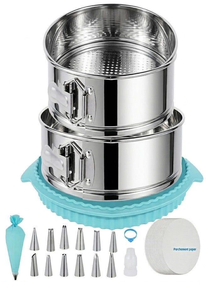 Aufind Springform Pan Set for Baking (9,10inches), 304 Stainless Steel Springform Cake Pan with Removable Bottom, Cheesecake Pan with 50PCS Parchment Paper for Pie Cake Pizza and Quiches - Image 1