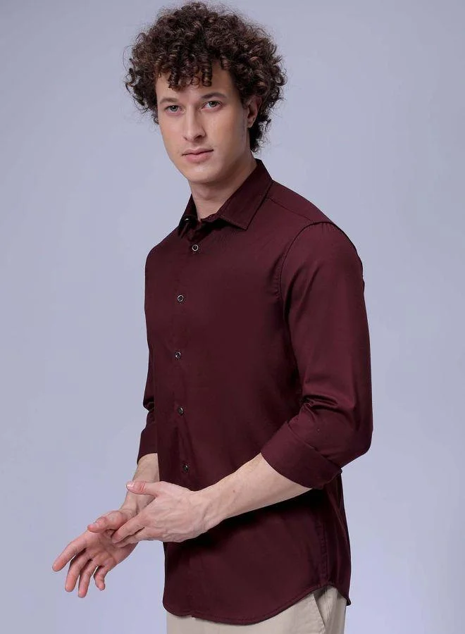 ذا انديان كراج كو Men Slim Fit Solid Full Sleeves Cutaway Collar Party Wear Shirt