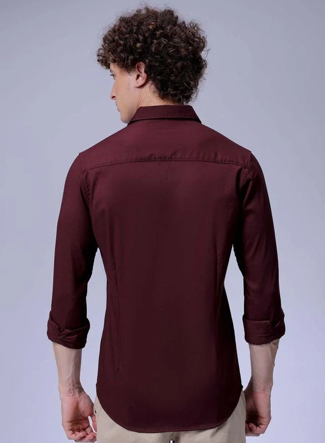 ذا انديان كراج كو Men Slim Fit Solid Full Sleeves Cutaway Collar Party Wear Shirt