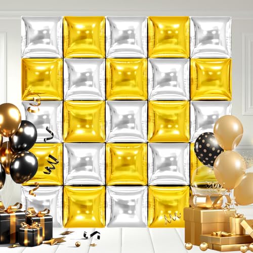 MEMOVAN Silver Square Foil Balloons Gold Balloon Wall Backdrop Double Sided Metallic Sliver Gold Balloons Tunnel Arch Garland for Christmas New Year Graduation Birthday Backdrop Decorations25pcs - Image 1