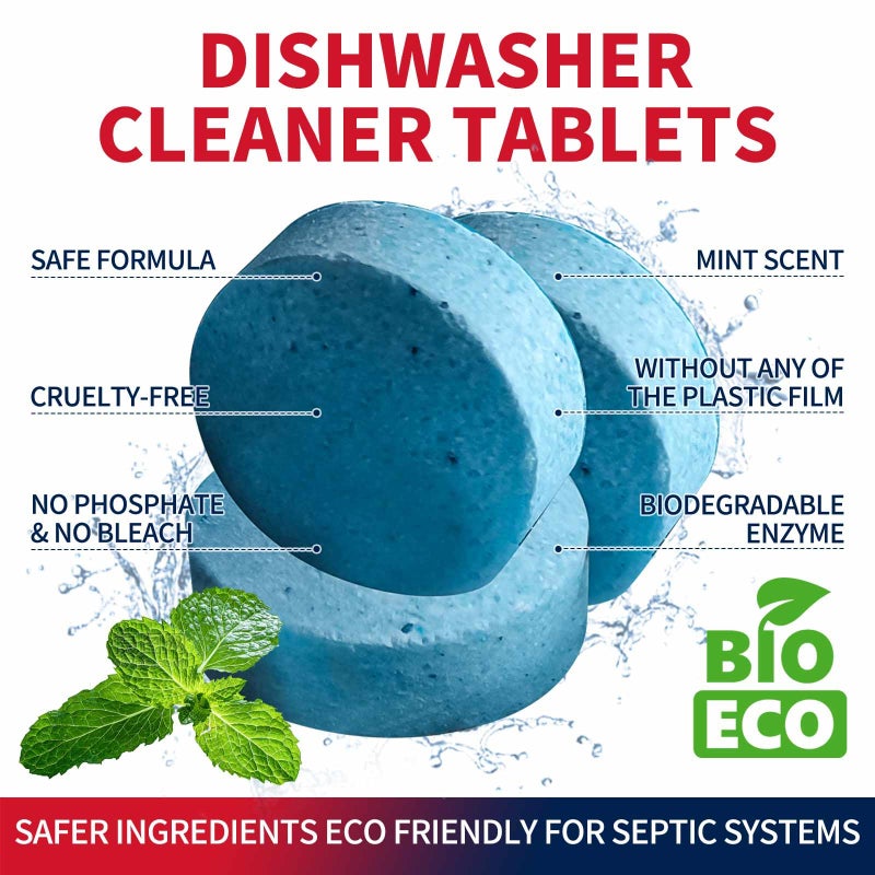 Dishwasher Cleaner Tablets 90 Counts Mint Fresh Tabs Deep Cleans inside 360° Grease Limescale Cleaning More Active Eco Friendly Plastic Free Long Lasting,Cleans The Machine Not The Dishes - Image 3