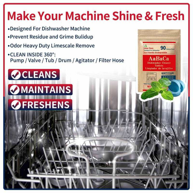 Dishwasher Cleaner Tablets 90 Counts Mint Fresh Tabs Deep Cleans inside 360° Grease Limescale Cleaning More Active Eco Friendly Plastic Free Long Lasting,Cleans The Machine Not The Dishes - Image 5