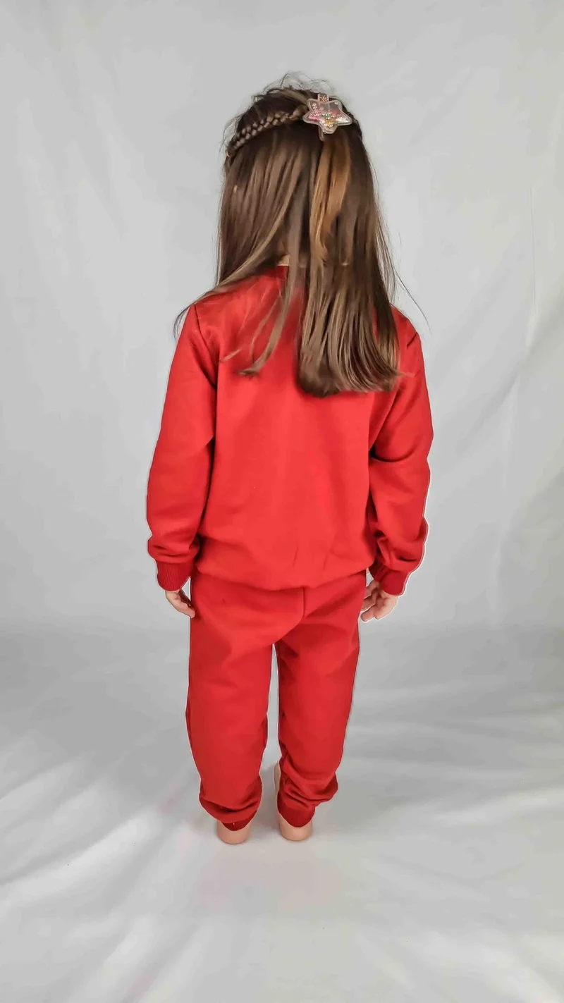 بلونس Girl's Red Printed Cotton Tracksuit Set