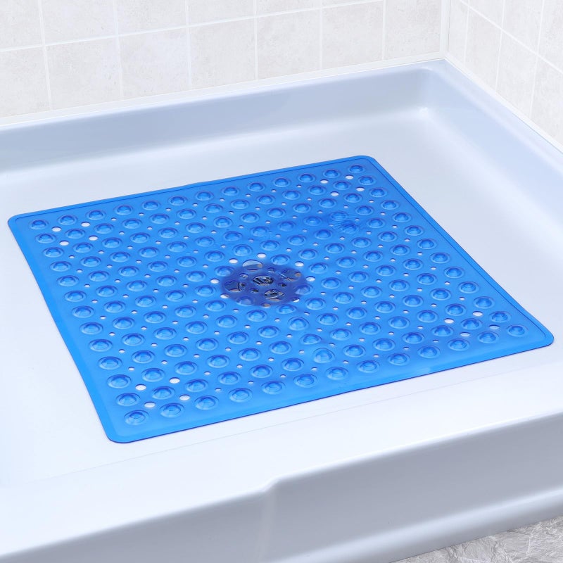 SlipX Solutions Essential Square Shower Mat 21x21 Grippy Textured Surface 25 Stronger Suction Cups NonSlip Shower Floor Mat for Bathers of All Ages Fits Standard Shower Stalls  Tubs Blue
