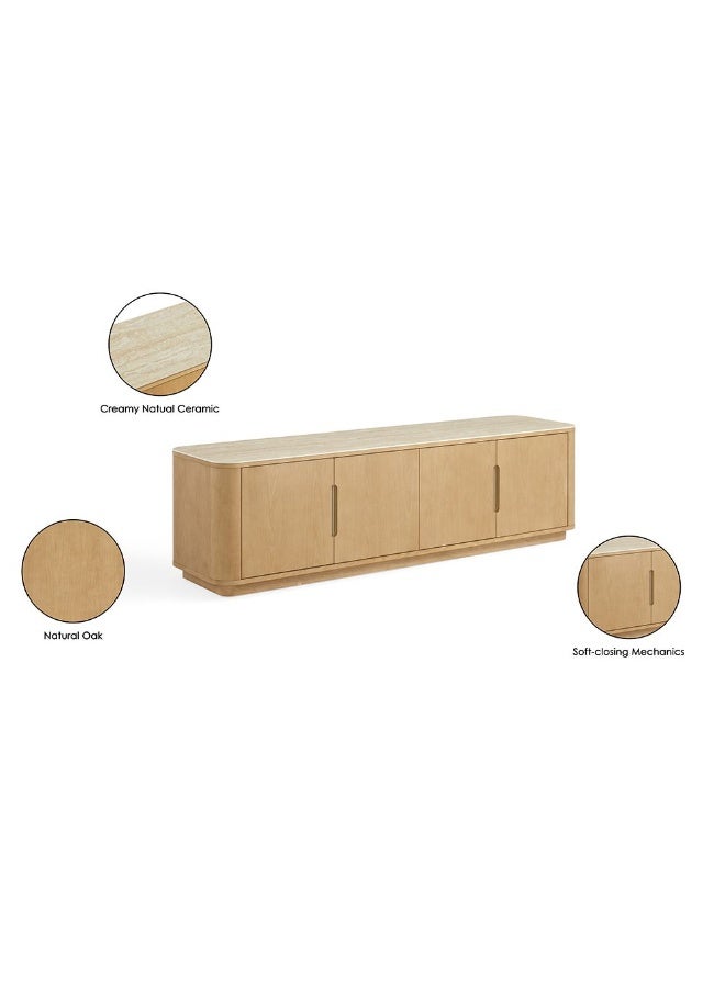 DANUBE HOME Nordomi 4 Doors TV Unit for Living Room - Cream/Natural Oak, Fits TVs up to 75 inches, Stylish Media Storage with 2 Shelves, Size: L180xW45xH50.5cm - Image 4