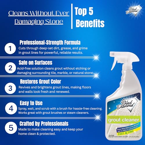 Black Diamond Stoneworks Black Diamond Ultimate Grout Cleaner: Best Cleaner for Tile,Ceramic,Porcelain, Marble Acid-Free Safe Deep Cleaner & Stain Remover for Even The Dirtiest Grout. (1-Quart/1-Brush) - Image 2