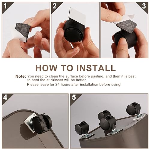 Cofufu 8 PCS 1" Free Punching Pastable Plate Caster with Stickers and Screws, Self Adhesive Swivel 360° Rotation Universal Wheel, for Small Appliances, Furniture, Trash Can, Storage Box - Image 2