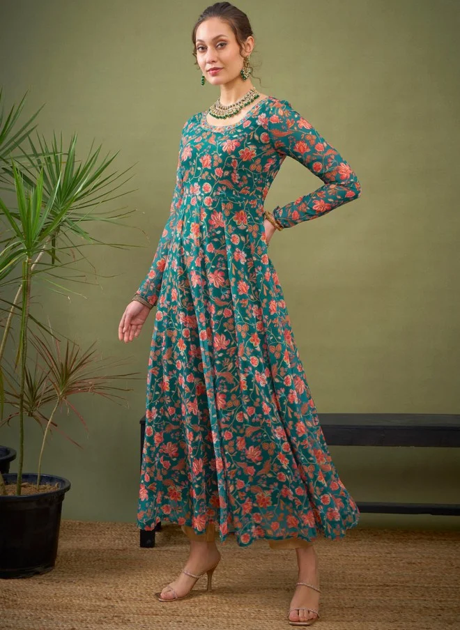 SASSAFRAS Floral Printed Anarkali Kurta for Women