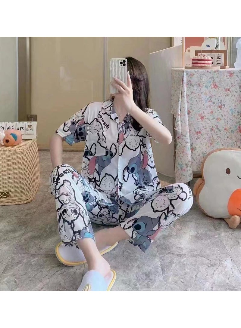 DubaiGallery Women's Collared Neck With Short Sleeve Pyjama Set