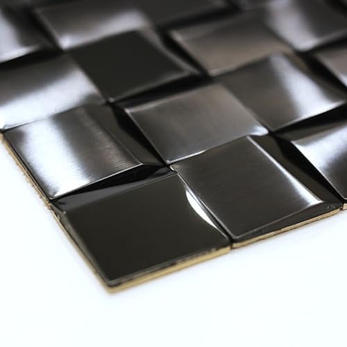 Elephantile 5 Sheets Black Tiles Metal Mosaic Wall Backsplash Tile 3D Wall Panels [5 Sq.feet] - Image 2
