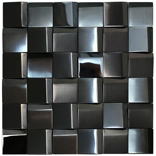 Elephantile 5 Sheets Black Tiles Metal Mosaic Wall Backsplash Tile 3D Wall Panels [5 Sq.feet] - Image 1