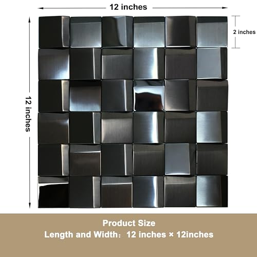 Elephantile 5 Sheets Black Tiles Metal Mosaic Wall Backsplash Tile 3D Wall Panels [5 Sq.feet] - Image 3