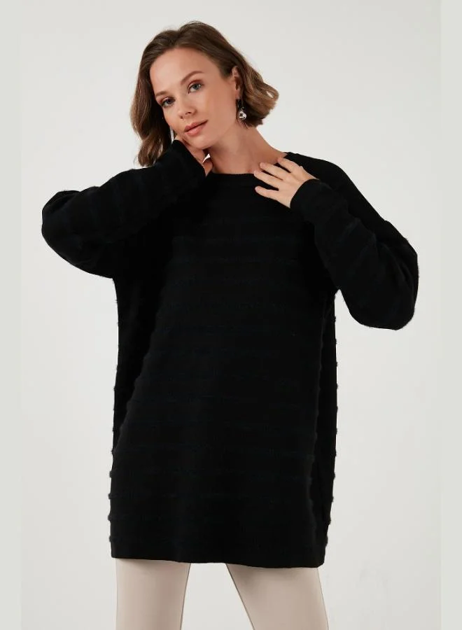 Lela Lela Modest Crew Neck Striped Knit Sweater Women's SWEATER 4616161