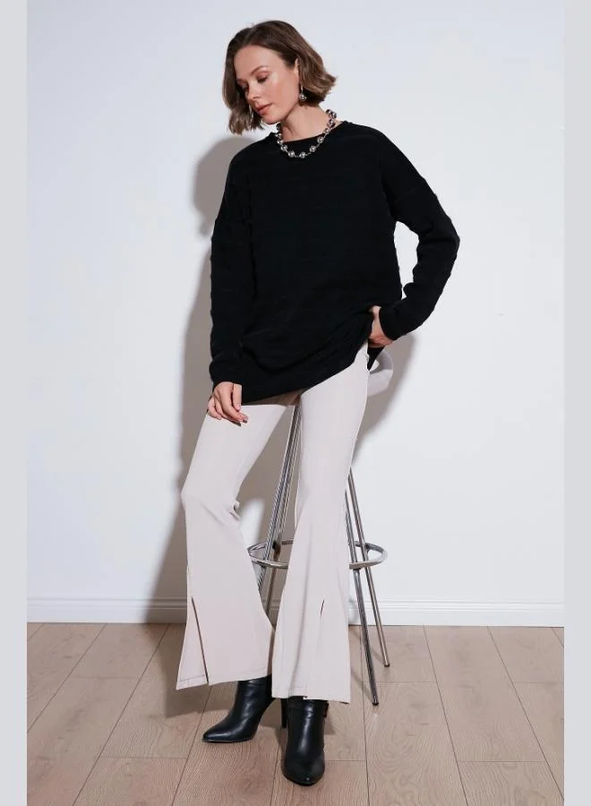 Lela Lela Modest Crew Neck Striped Knit Sweater Women's SWEATER 4616161