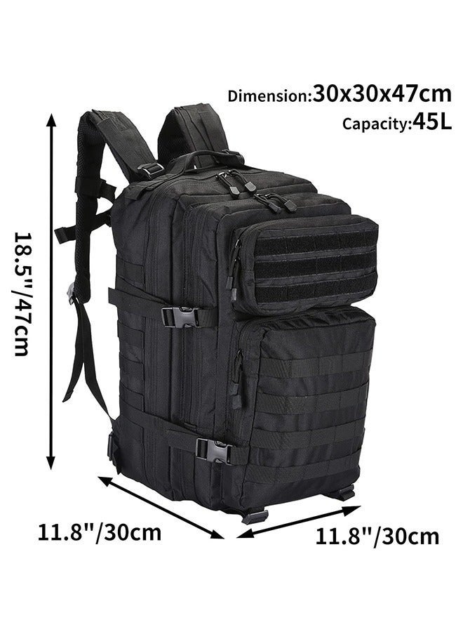 45L Military Tactical Backpack for Men and Women, Waterproof Large Army 3 Day Assault Pack Molle Bag Shoulder Backpacks for Outdoor Traveling Camping Hiking Trekking45LBlack - Image 2