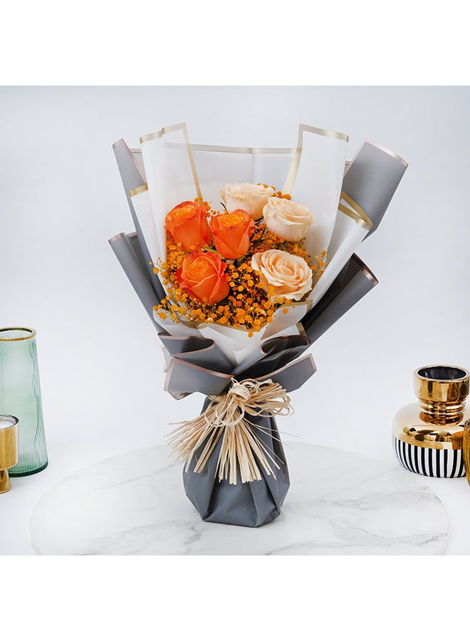 Ferns N Petals 6 Orange Roses Bouquet In Nice Wrapper