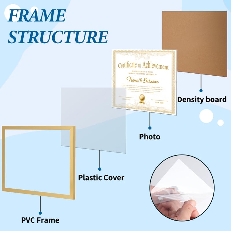 CRUGLA 8.5x11 Picture Frame Set of 10, Photo Frames 8.5 by 11 for Certificate Diploma Document Degree, for Wall or Tabletop Display, Gold - Image 4