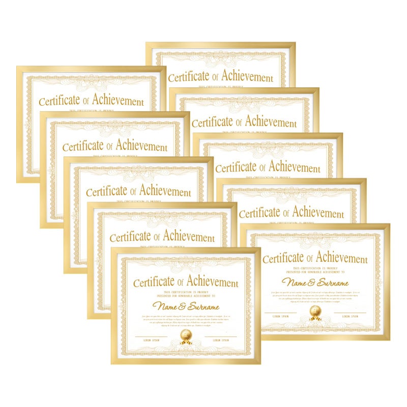 CRUGLA 8.5x11 Picture Frame Set of 10, Photo Frames 8.5 by 11 for Certificate Diploma Document Degree, for Wall or Tabletop Display, Gold - Image 1