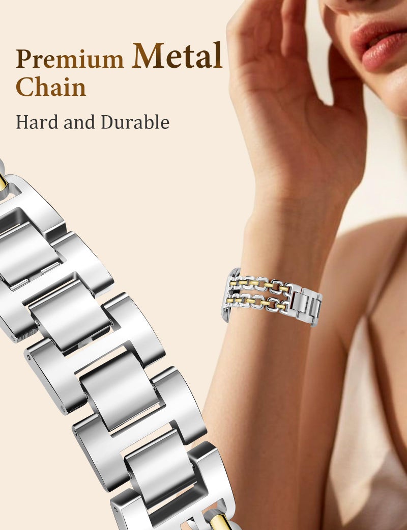 Newlibery Silver Gold Watch Bands for Women Compatible with Apple Watch 38mm 40mm 41mm 42mm (S10/11) Adjustable Metal Strap Dressy Pretty Chain Bracelet for iWatch Series 11/10/9/8/7/6/5/4/SE/3/2/1 - Image 2