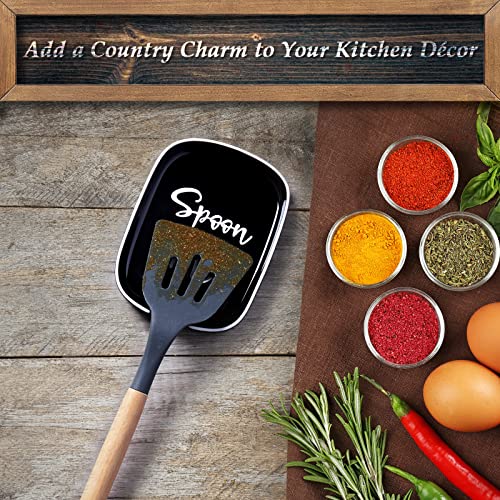 DAYYET Ceramic Spoon Rest for Stove Top, DAYYET Large Spoon Holder, Spoon Rest for Kitchen Counter, Heat-Resistant Cooking Utensil Rest, Black Kitchen Decor and Accessories - Image 2