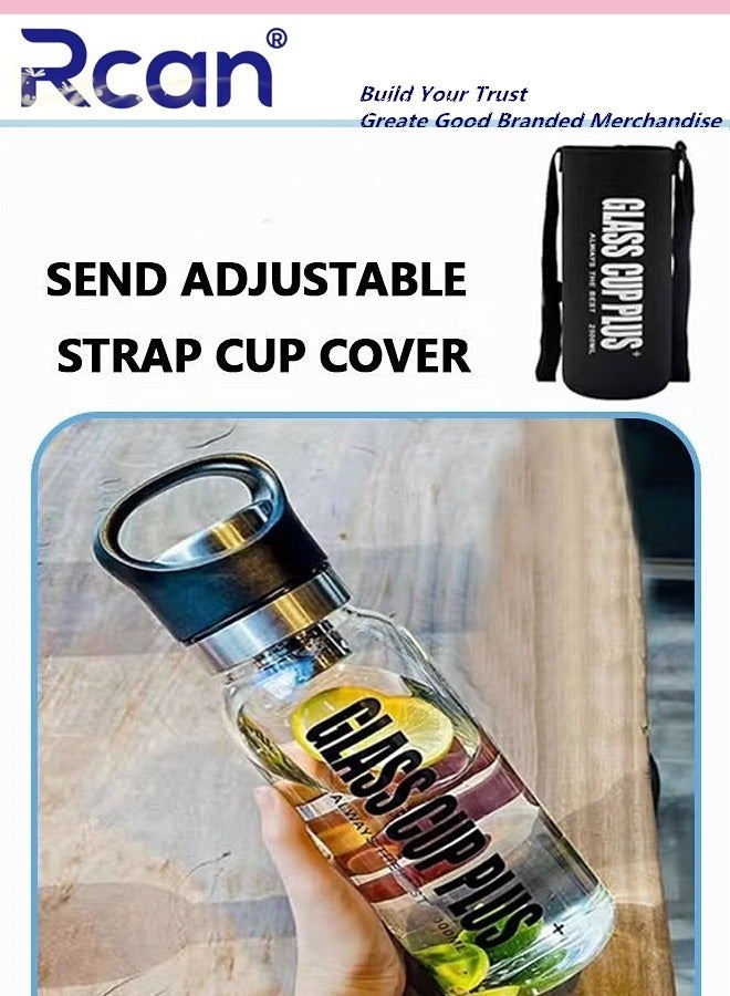 Rcan Glass Water Bottle 2000ML Portable Glass Drinking Bottle With Handle And Tea Leaks With Protection Sleeve BPA Free - Image 3