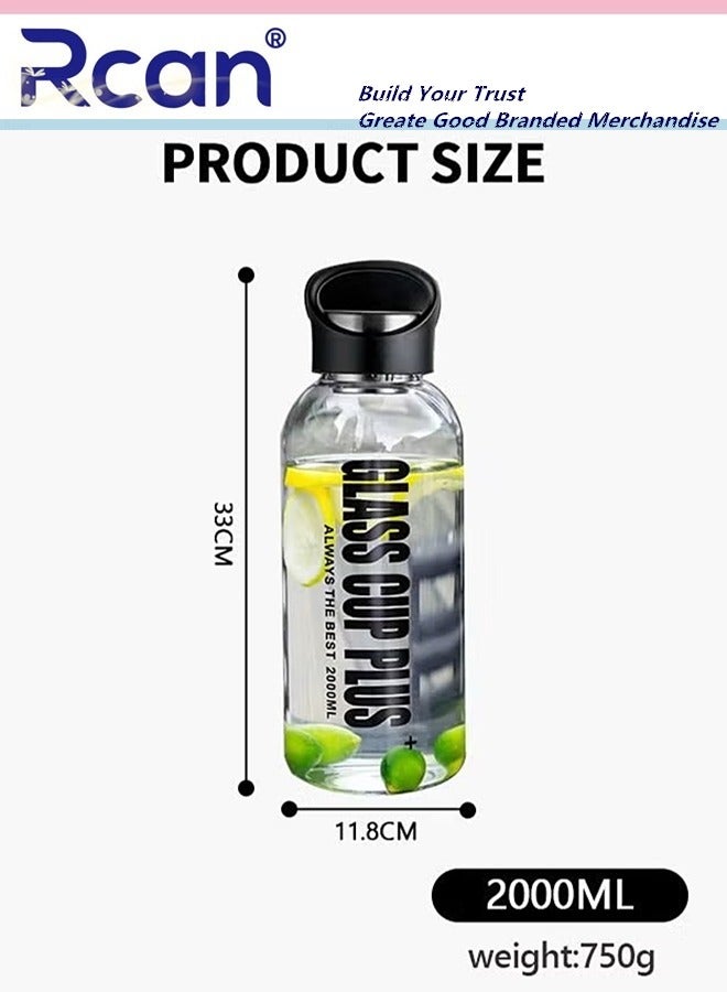 Rcan Glass Water Bottle 2000ML Portable Glass Drinking Bottle With Handle And Tea Leaks With Protection Sleeve BPA Free - Image 5