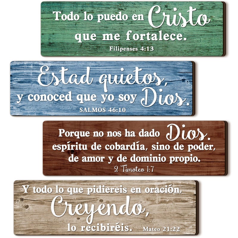 Yousoontic 4 Pieces Spanish Bible Verses Wall Decor Christian Spanish Wood Plaque Hanging Sign Religious Wall Decor Bible Verses Art for Home Office Farmhouse Kitchen(Country Style) - Image 1