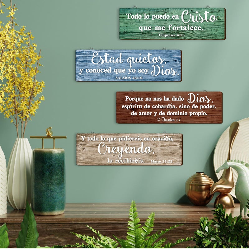 Yousoontic 4 Pieces Spanish Bible Verses Wall Decor Christian Spanish Wood Plaque Hanging Sign Religious Wall Decor Bible Verses Art for Home Office Farmhouse Kitchen(Country Style) - Image 5