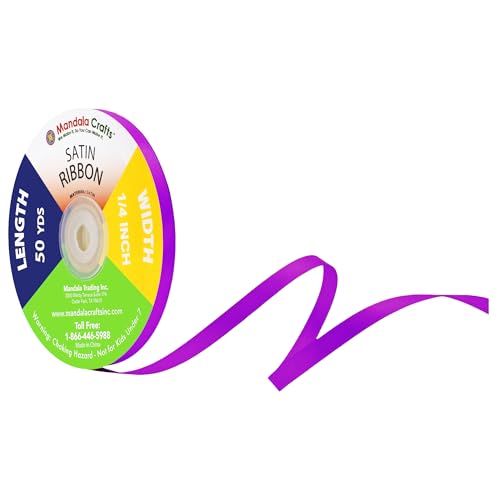 Mandala Crafts Lavender Satin Ribbon for Crafts - 50 Yards 1/4 Inch Wide Fabric Ribbons for Gift Wrapping, Flower Bouquets, Hair Bows, and Wedding Party Decor - Image 1