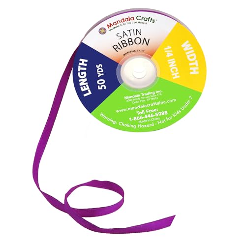 Mandala Crafts Lavender Satin Ribbon for Crafts - 50 Yards 1/4 Inch Wide Fabric Ribbons for Gift Wrapping, Flower Bouquets, Hair Bows, and Wedding Party Decor - Image 3