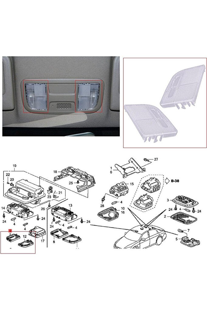ريحني 2 قطعة، داخل السيارة، خريطة السقف، العدسة، العدسة العلوية، وحدة التحكم، مصباح كابينة السقف لهوندا أكورد CR-V CRV... - Image 4