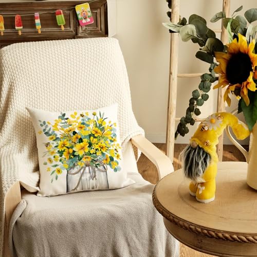 AACORS Spring Pillow Cover 18x18 Inch Eucalyptus Flowers Decor Vase Bee Farmhouse Summer Pillow Case Decorations for Home Sofa Couch AA50918 - Image 3