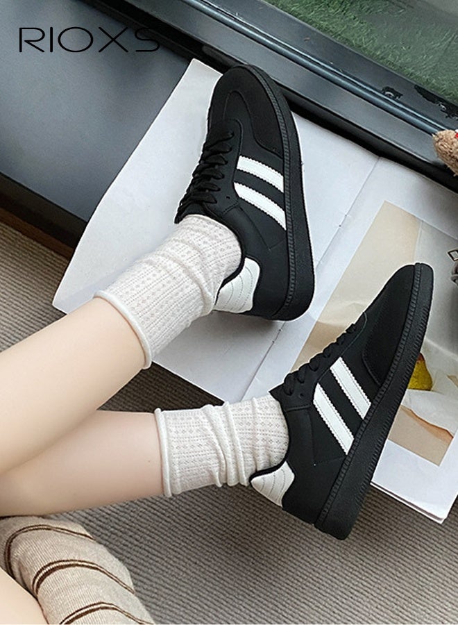 ريوكس أحذية رياضية نسائية، أحذية رياضية كلاسيكية رجعية، أحذية رياضية كاجوال منخفضة الرقبة للسيدات، أحذية رياضية عصرية مانعة للانزلاق مع كعب عادي/منصة، أحذية تنس تزلج بنعل مطاطي ناعم للسفر والعمل اليومي والتسوق، أسود - Image 3