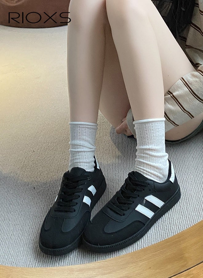 ريوكس أحذية رياضية نسائية، أحذية رياضية كلاسيكية رجعية، أحذية رياضية كاجوال منخفضة الرقبة للسيدات، أحذية رياضية عصرية مانعة للانزلاق مع كعب عادي/منصة، أحذية تنس تزلج بنعل مطاطي ناعم للسفر والعمل اليومي والتسوق، أسود - Image 1