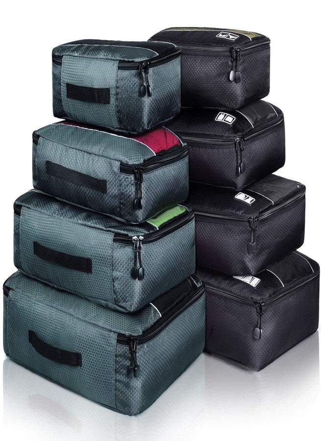 Idesort 8 Set Packing Cubes, Travel Luggage Bags Organizers Mixed Color Set (Black Grey) - Image 1