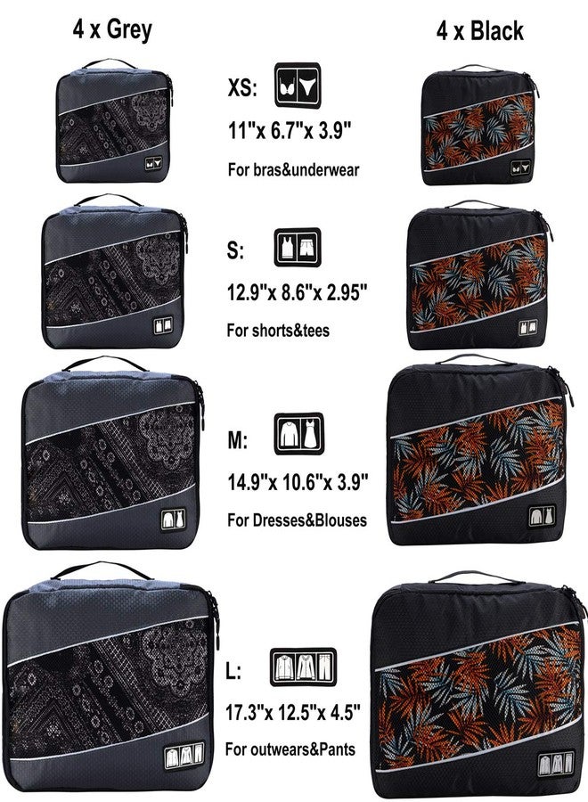 Idesort 8 Set Packing Cubes, Travel Luggage Bags Organizers Mixed Color Set (Black Grey) - Image 2