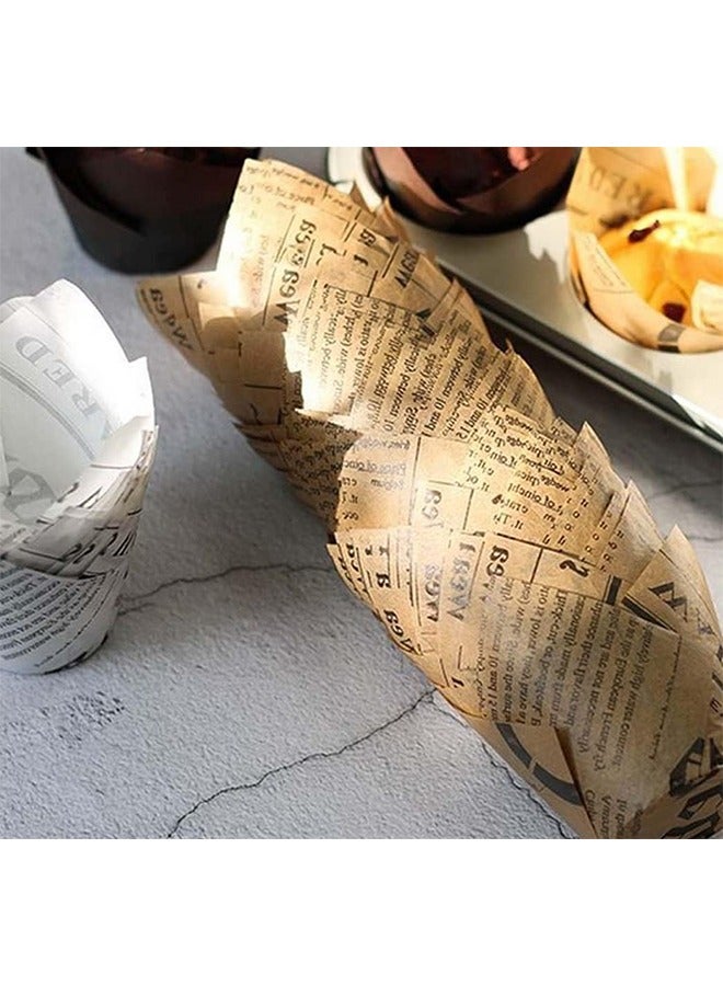 KOOKNA Cupcake Liners Greaseproof Paper Muffin Wrappers Non Stick Newspaper Style Cupcake Cases for Cupcakes Desserts Parties Birthdays Weddings Home Baking 100 Pcs - Image 4