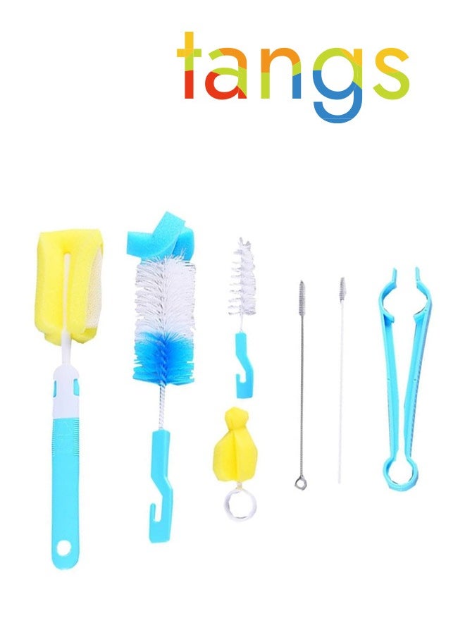 tangs - 7Pcs Baby Bottle Cleaning Brush Set - 360° Rotating Scrubber for Feeding Bottles, Pacifiers, Cups, and Straws - Includes Nylon Sponge Brush, Straw Brush, and Bottle Clip - Quick Dry and Easy to Hold - Image 1
